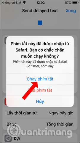 Đồng ý chạy phím tắt