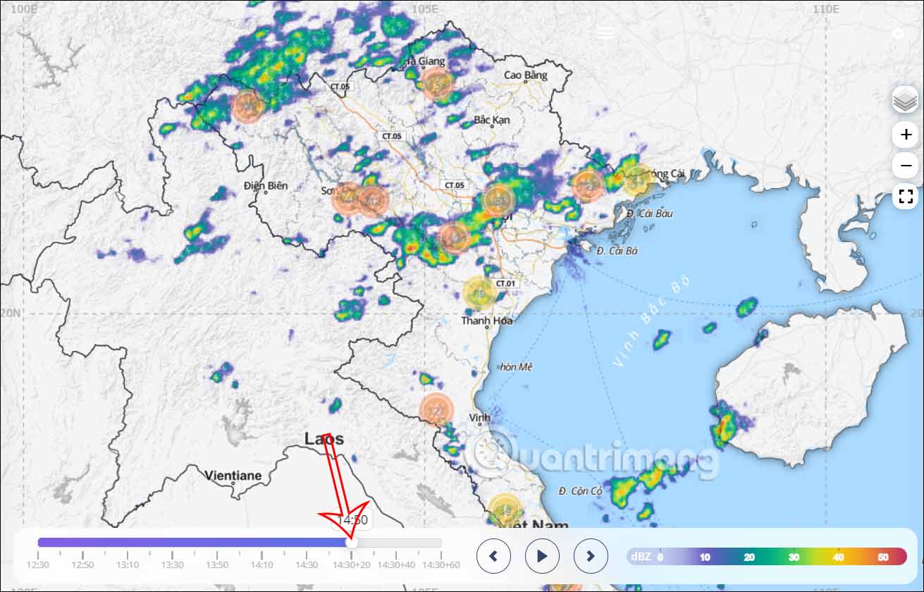 Thanh thời gian trên bản đồ iweather