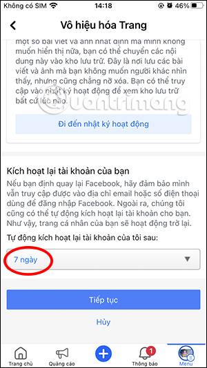 Thời gian khóa Fanpage Facebook tạm thời