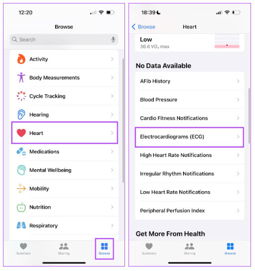 Nhấn vào Heart > Echocardiograms