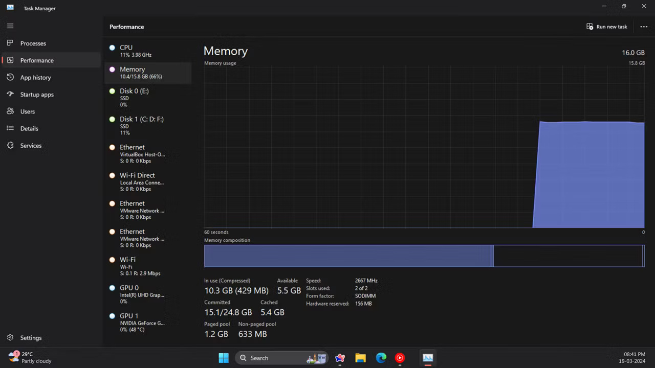 Phần Memory trong tab Performance