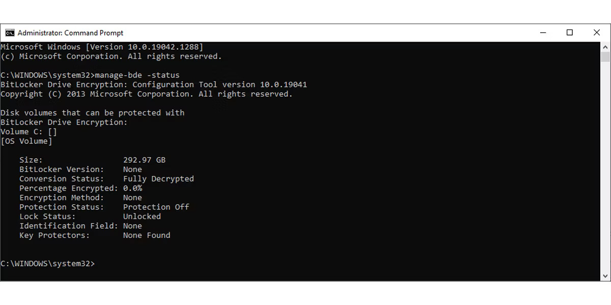 Kiểm tra trạng thái BitLocker bằng Command Prompt