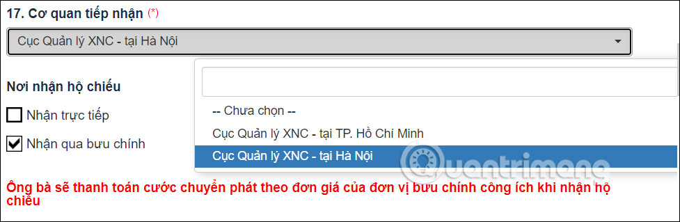 Cơ quan nhận làm lại hộ chiếu trên Cổng DVC Quốc gia