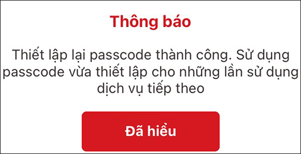 Đổi passcode cho VNeID thành công