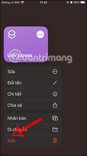 Xóa phím tắt tiết kiệm pin iPhone