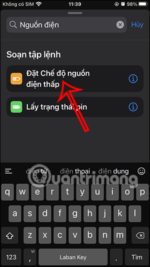 Tác vụ nguồn điện thấp trên iPhone