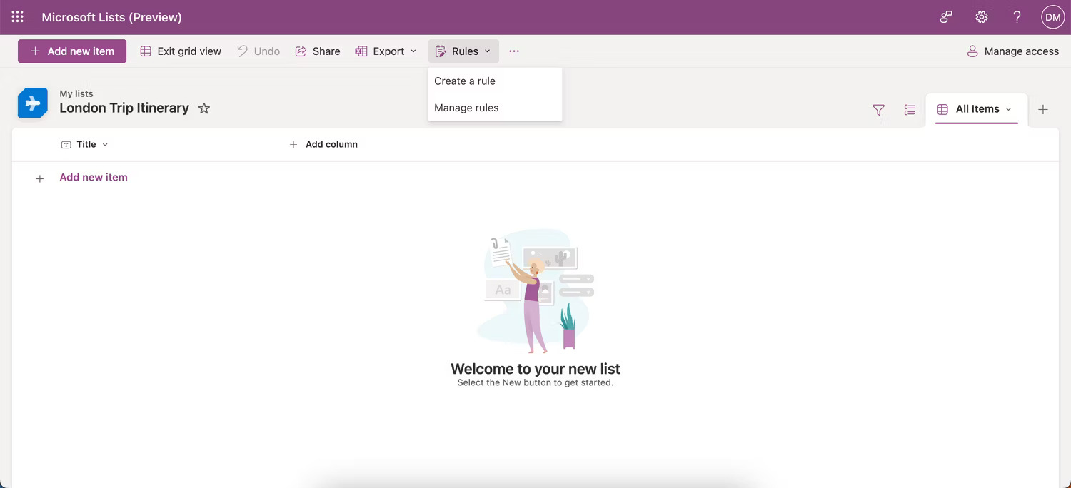 Tạo quy tắc trong Microsoft Lists từ đầu