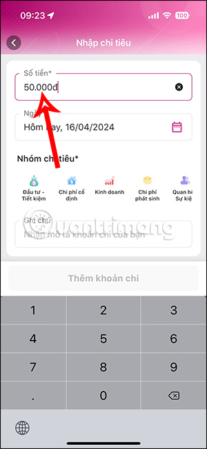 Nhập số tiền chi tiêu trên MoMo