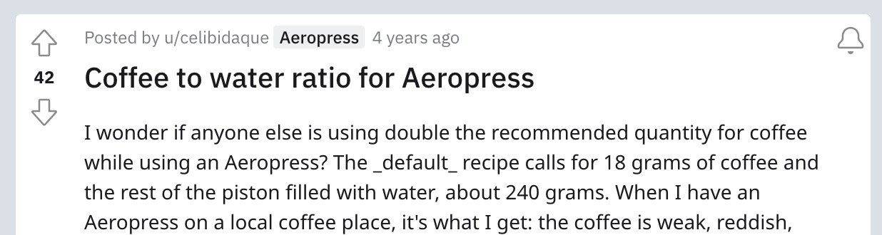 Đăng bài về AeroPress trên /r/coffee subreddit