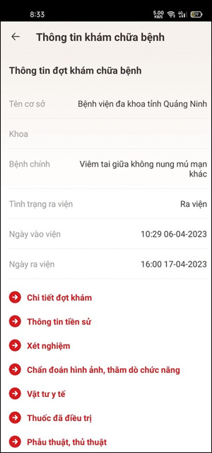 Xem thông tin khám bệnh trên VNeID