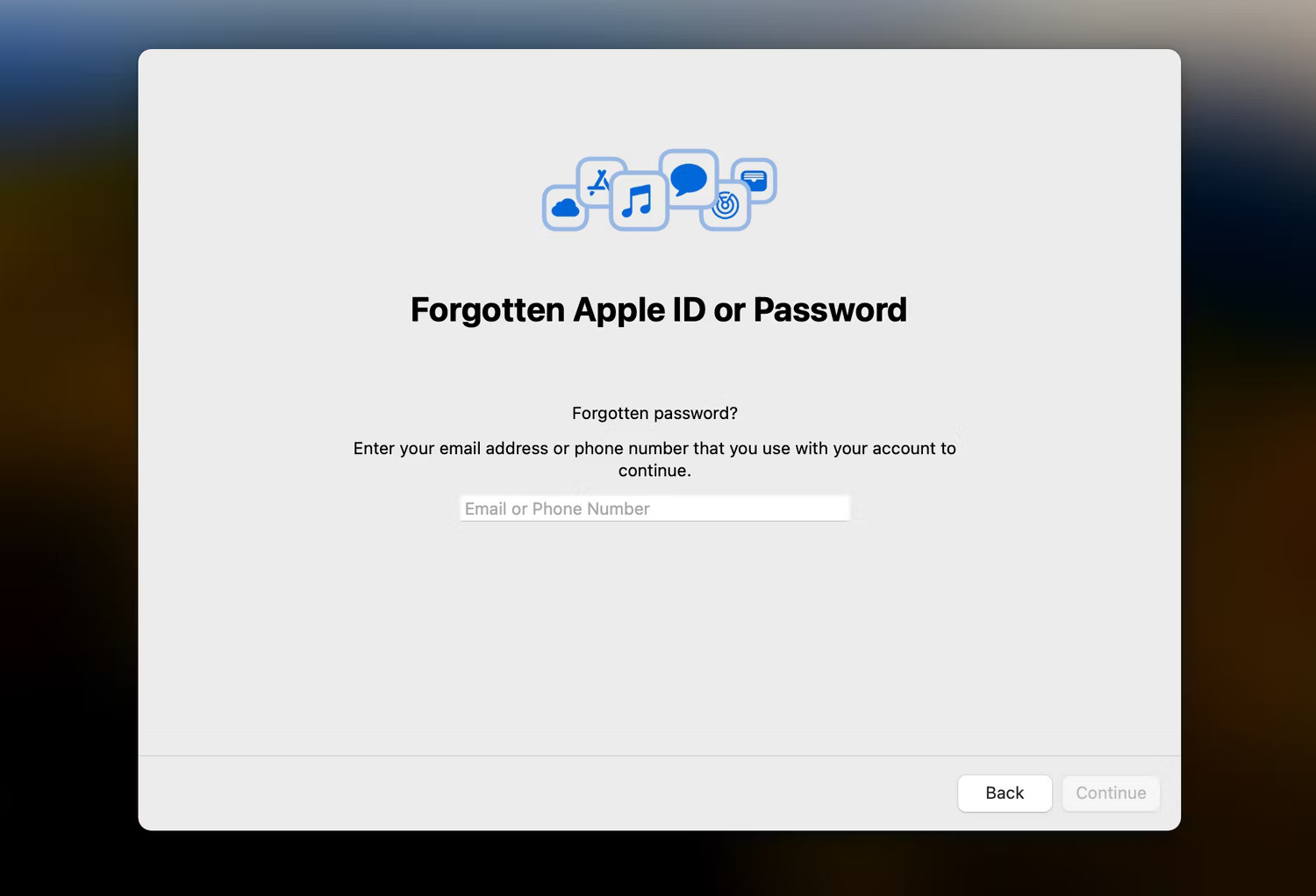 Trang Forgot Apple ID or password trên máy Mac