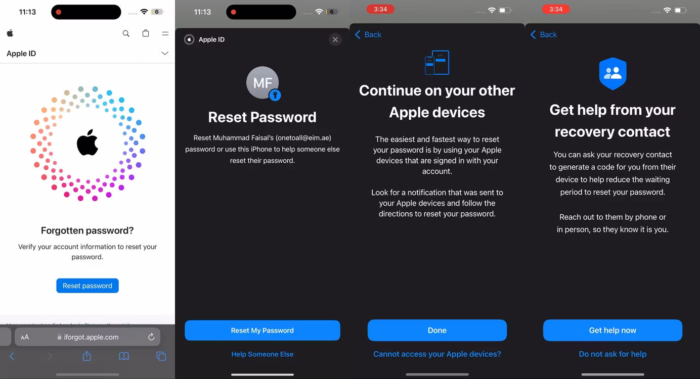 Reset mật khẩu Apple ID bằng một danh bạ khôi phục