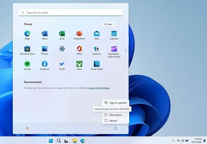 Shut down trên Windows 11