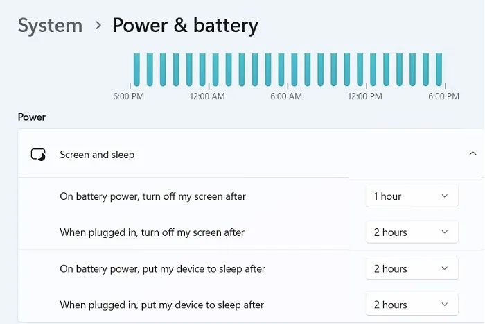 Thiết lập Power & battery trên Windows