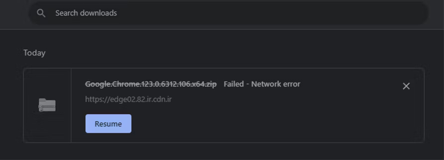 Tiếp tục tải xuống Chrome không thành công