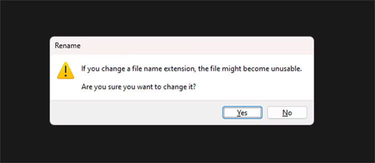 Cảnh báo đổi tên phần mở rộng Windows