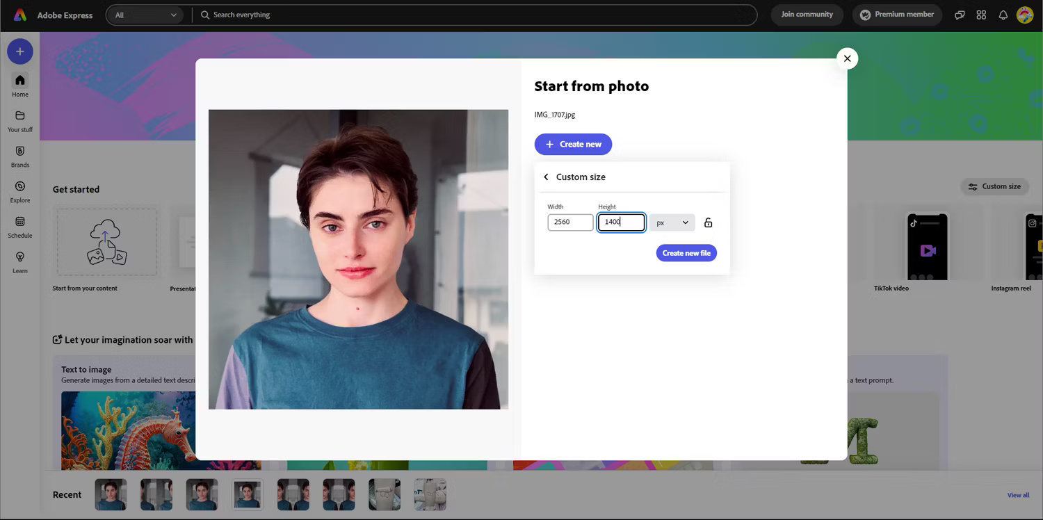 Upload hình ảnh lên và tùy chỉnh kích thước trên Adobe Express