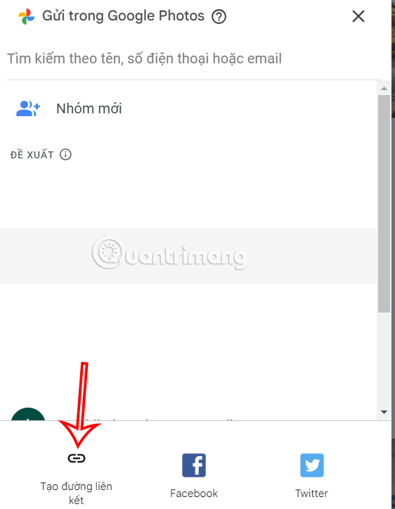 Tạo liên kết chia sẻ ảnh trên Google Photos PC