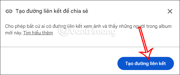 Tạo link chia sẻ ảnh trên Google Photos PC