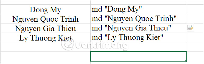 Danh sách tên trong Excel