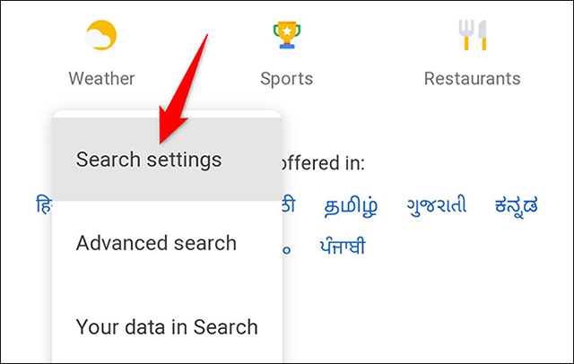 Nhấn vào “Search Settings”