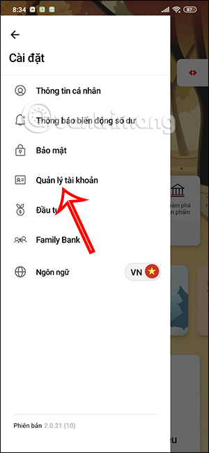 Quản lý tài khoản Techcombank Mobile