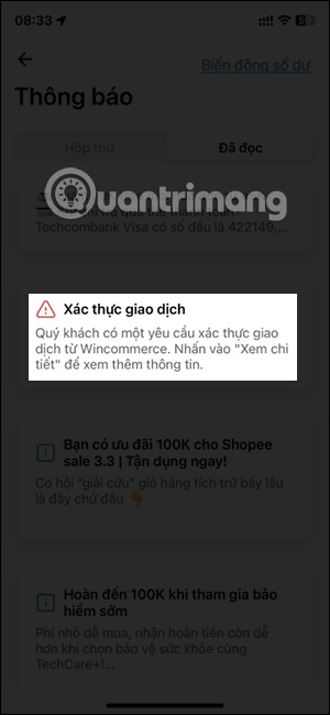 Xác thực giao dịch trên Techcombank Mobile