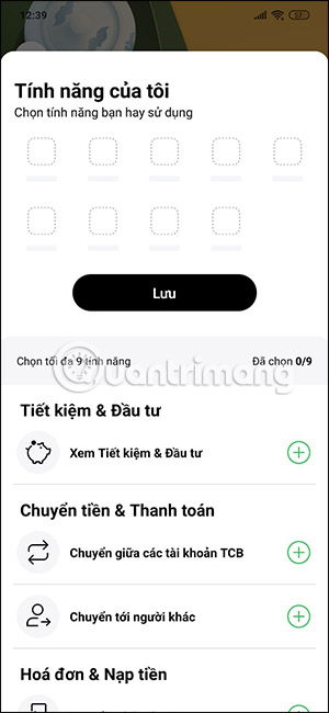 Tính năng hay dùng trên Techcombank Mobile