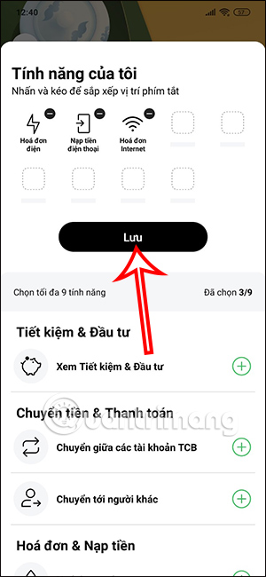 Tính năng hay dùng trên Techcombank Mobile