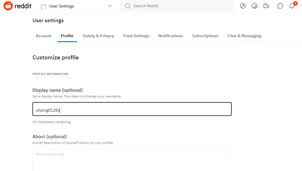 Thay đổi tên hiển thị Reddit trong cài đặt Reddit