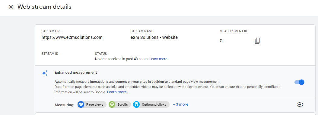 Web Stream Details - Measurement ID