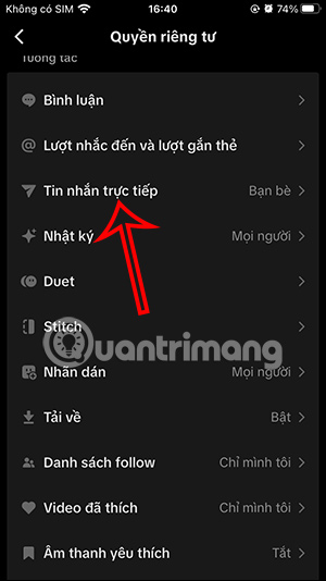 Tin nhắn trực tiếp TikTok