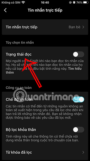 Tắt đã đọc tin nhắn TikTok