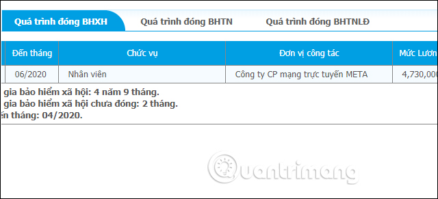 Kết quả đóng bảo hiểm