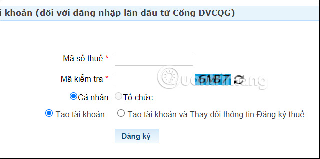 Đăng ký tài khoản Tổng cục Thuế