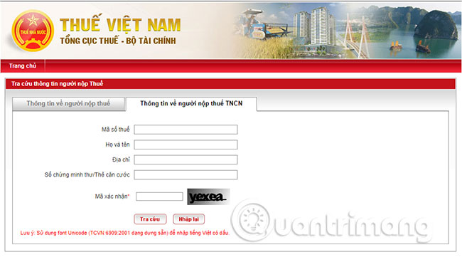 Truy cập vào trang web thu nhập cá nhân online của Tổng cục thuế