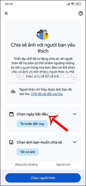 Chọn ngày bắt đầu