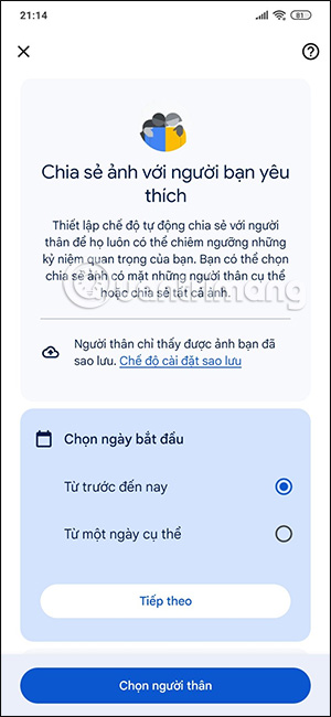 Chọn khoảng thời gian chia sẻ tự động