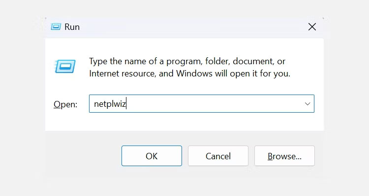 Netplwiz trong hộp thoại Run