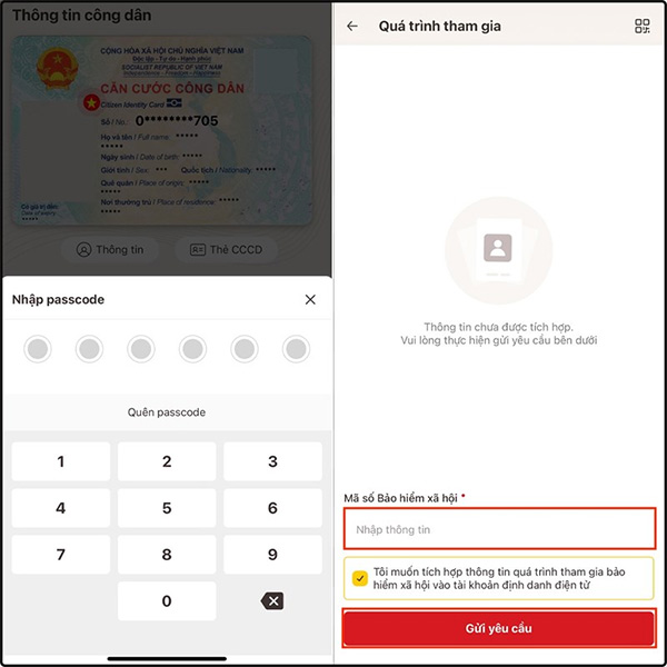 Nhập passcode trên VNeID