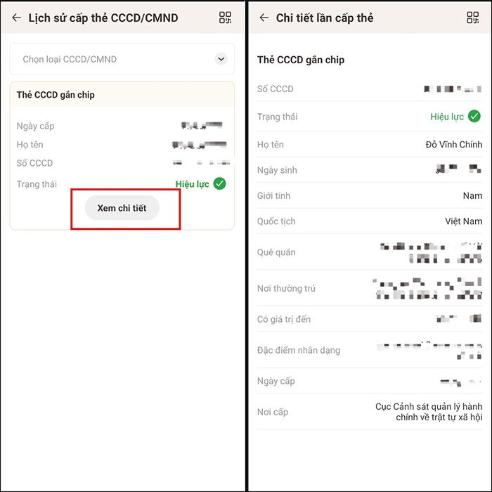 Xem lịch sử cấp thẻ CCCD trên VNeID