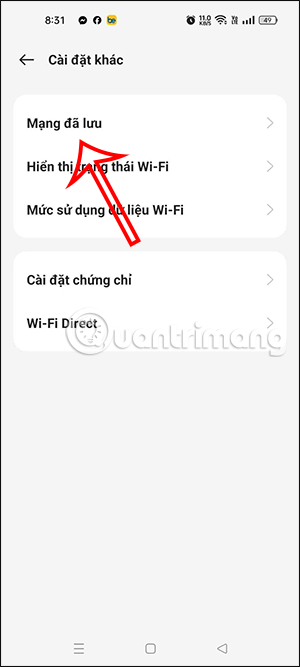 WiFi đã lưu trên Android