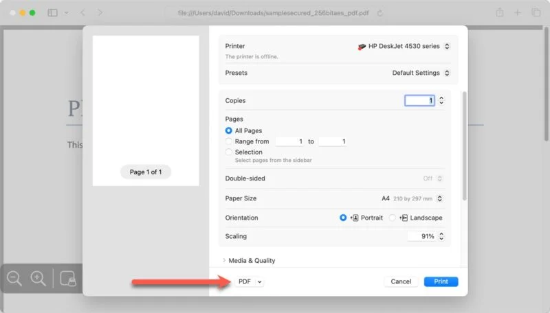 Tùy chọn in dưới dạng PDF trên máy Mac