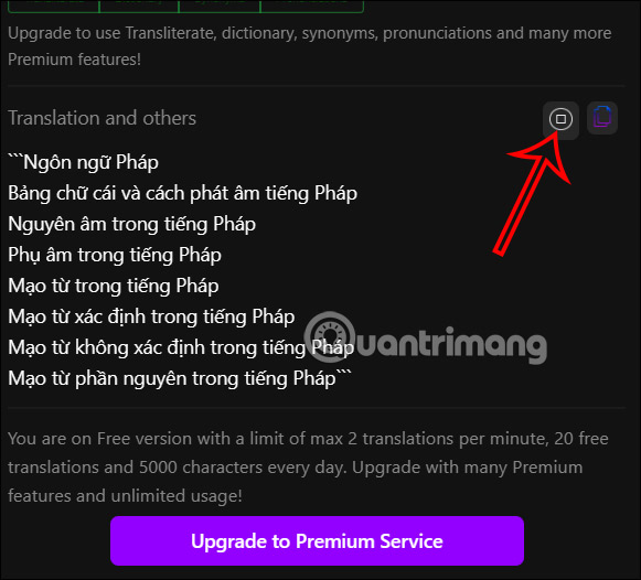 Nội dung dịch trên XTranslateGPT