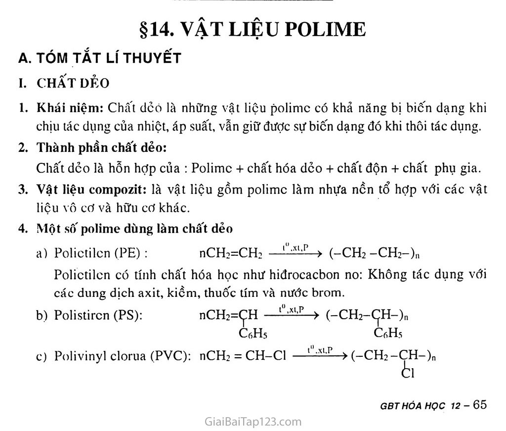 Bàì 14: Vật liệu polime trang 1