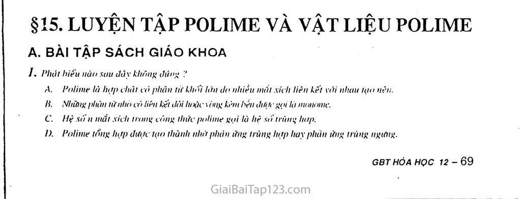 Bài 15: Luyện tập: polime và vật liệu polime trang 1