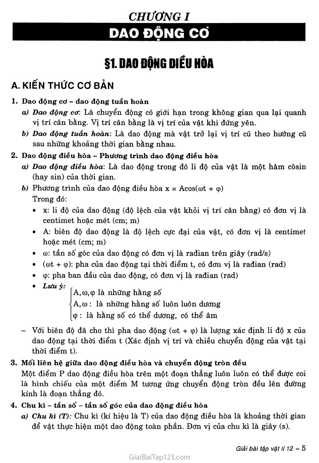 Bài 1: Dao động điều hòa trang 1