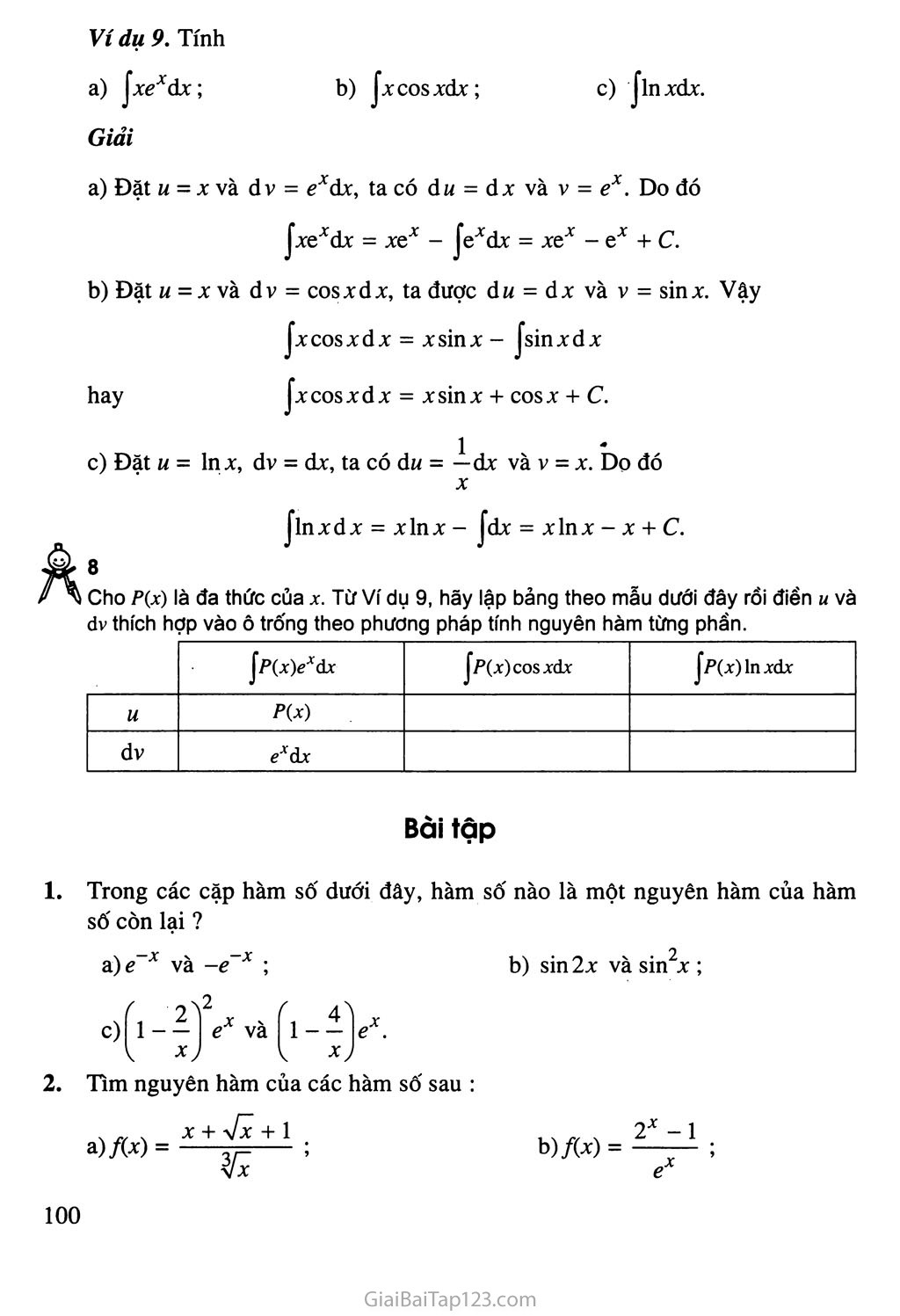 Bài 1. Nguyên hàm trang 9