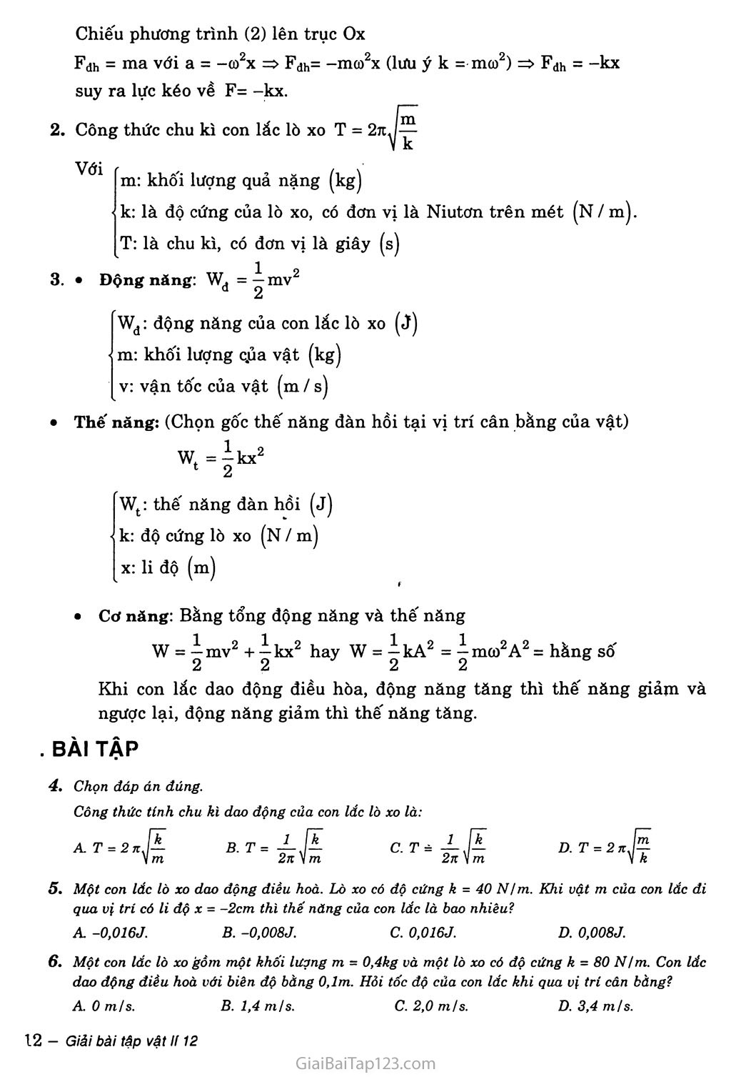 Bài 2: Con lắc lò xo trang 4