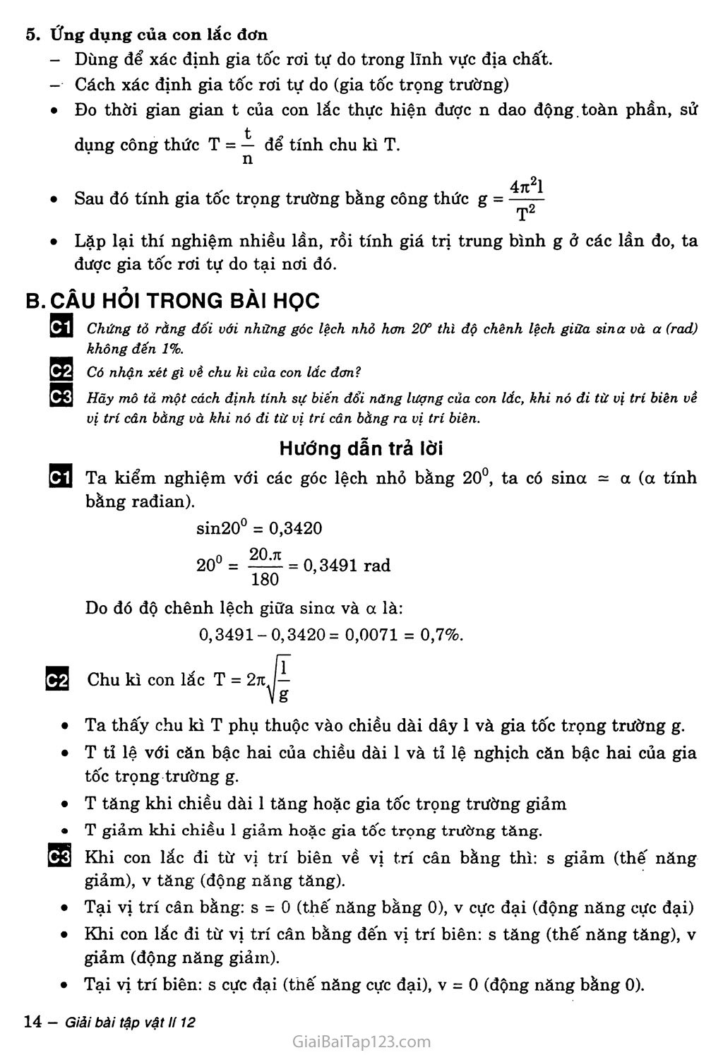 Bài 3: Con lắc đơn trang 2